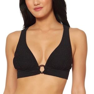 Jessica Simpson Shining Star O-Ring Triangle Bikini Top with Criss-Cross Back